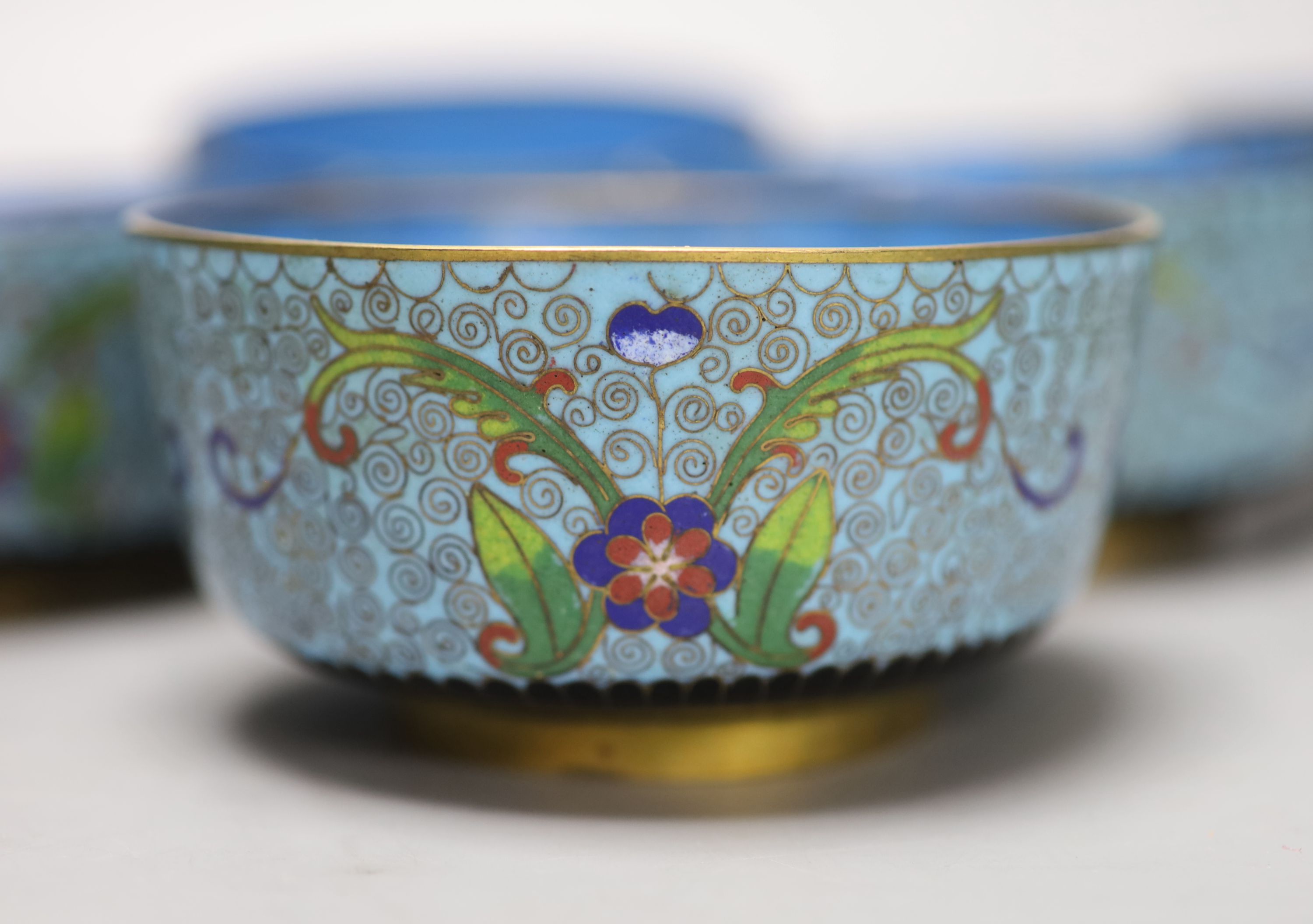 A set of six 19th century Chinese cloisonne bowls, diameter 11cm